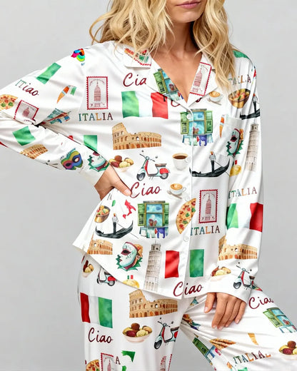 Italy Roma Travel Satin Pajama Set OMFORT