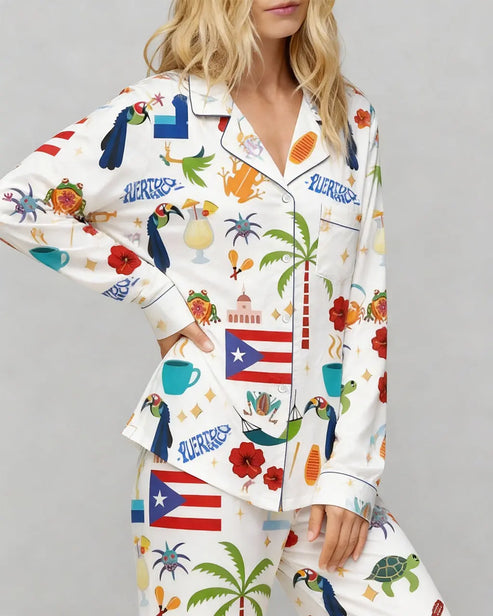Puerto Rico Vacation Satin Pajama Set OMFORT