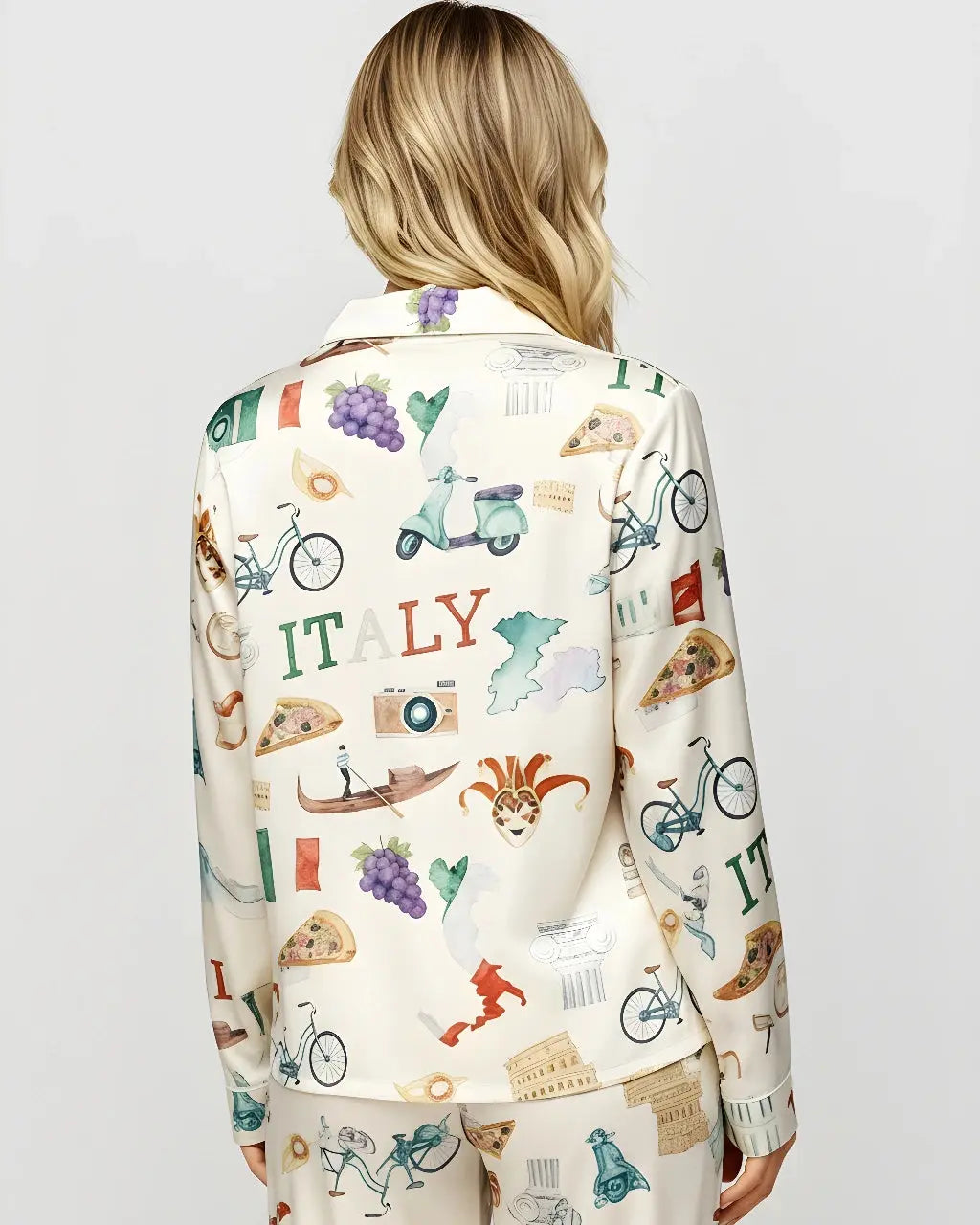 Italian Vacation Satin Pajama Set - OMFORT