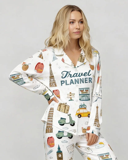 Travel Planner Pattern Pajama Set OMFORT