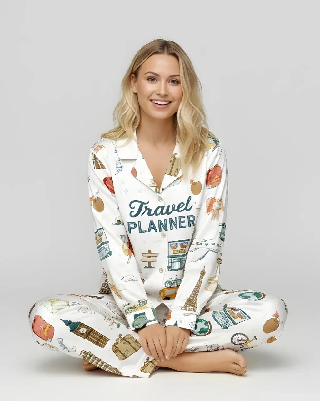Travel Planner Pattern Pajama Set OMFORT