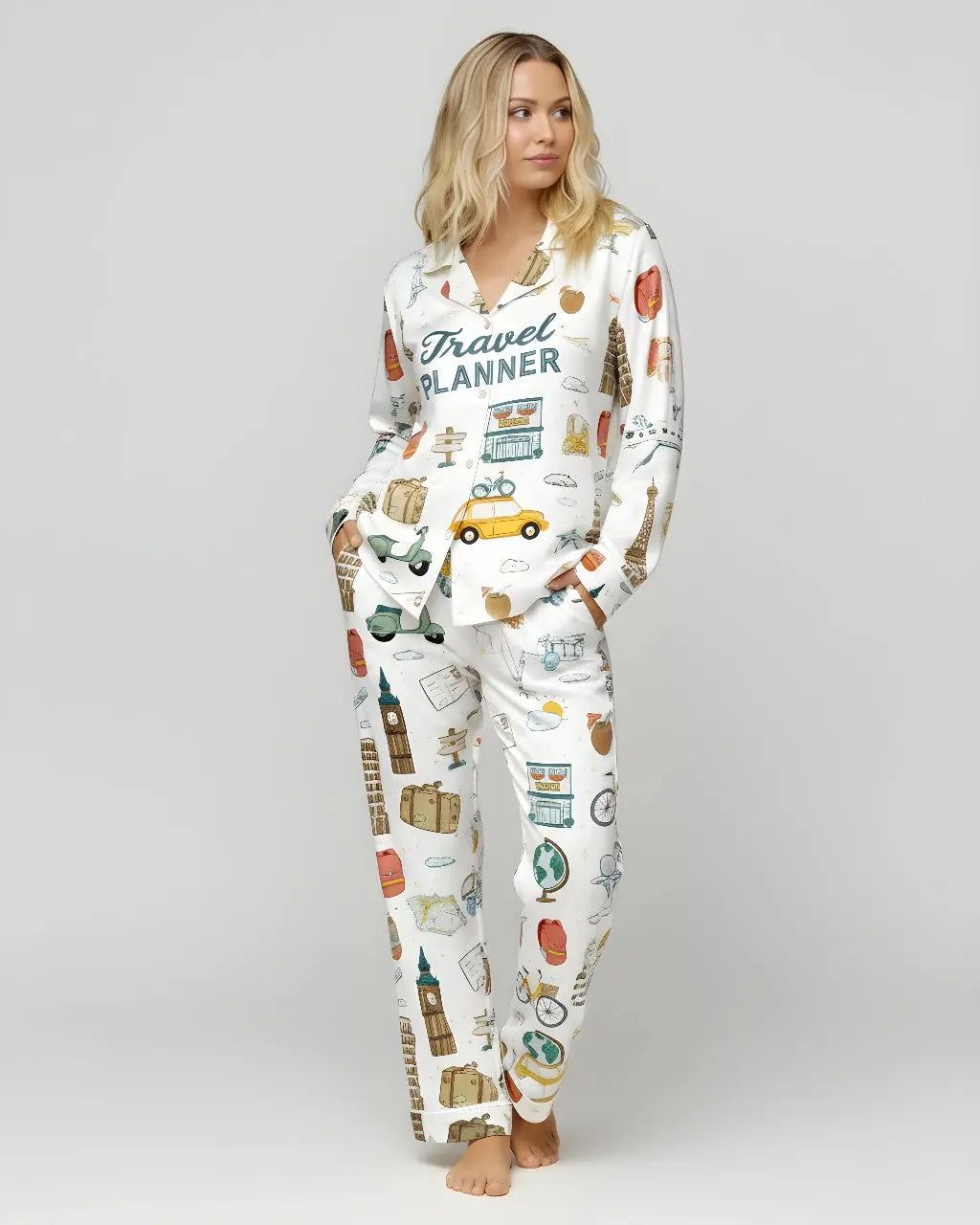 Travel Planner Pattern Pajama Set OMFORT