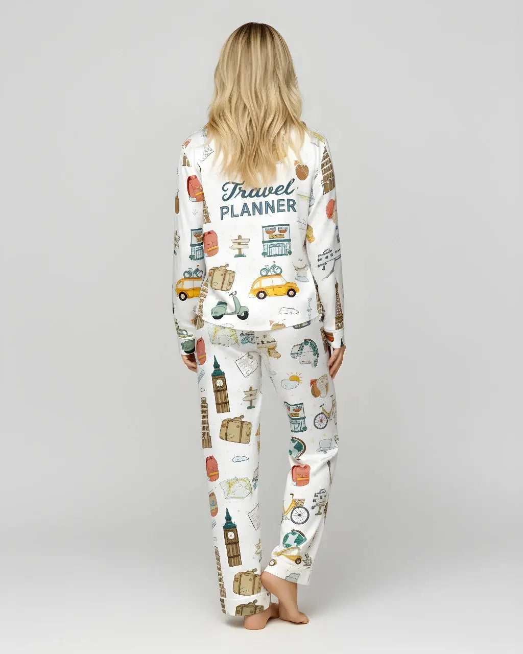 Travel Planner Pattern Pajama Set OMFORT