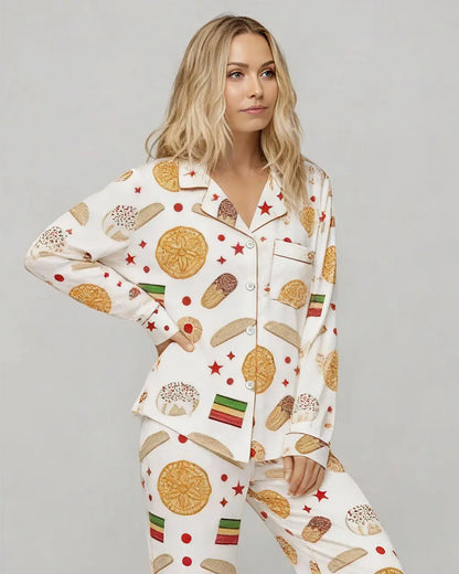 Italian Cookies Desserts Print Pajama Set OMFORT