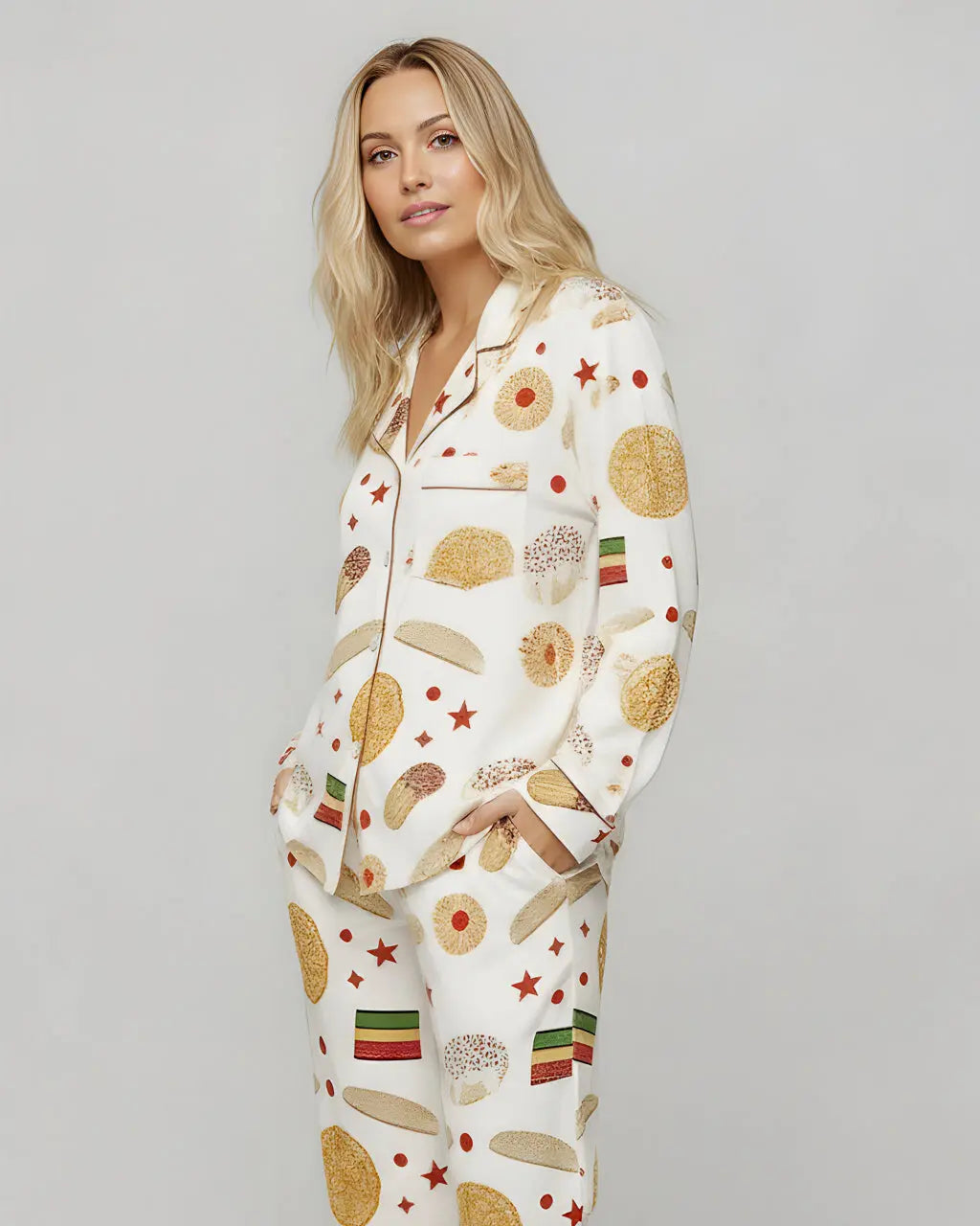 Italian Cookies Desserts Print Pajama Set OMFORT