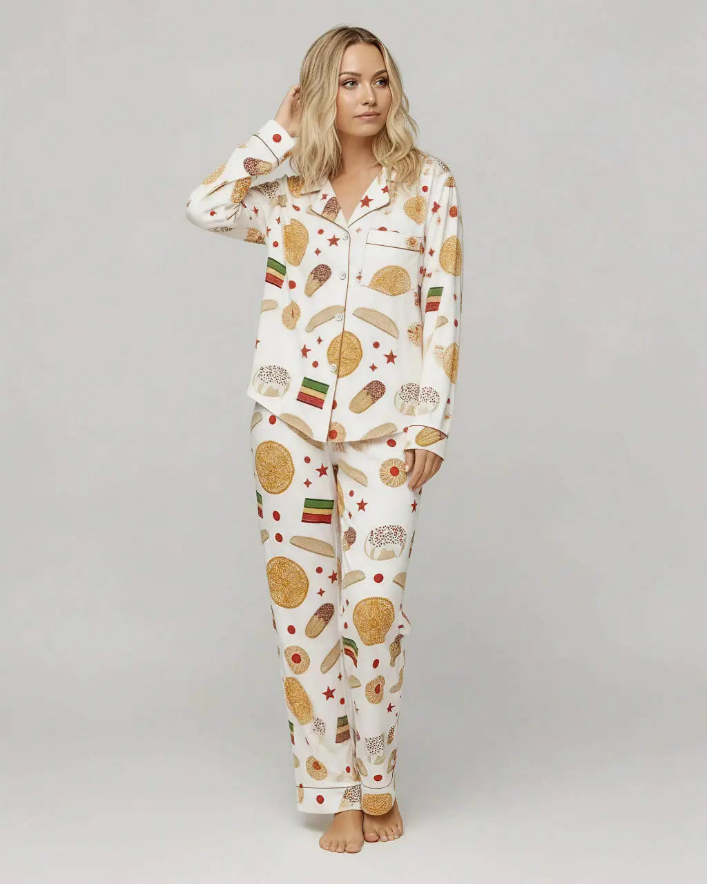 Italian Cookies Desserts Print Pajama Set OMFORT