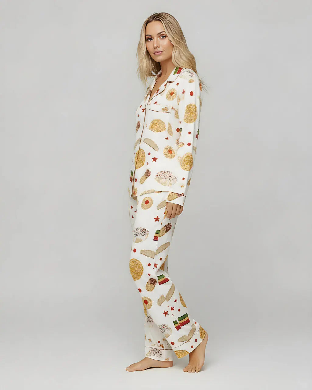 Italian Cookies Desserts Print Pajama Set OMFORT