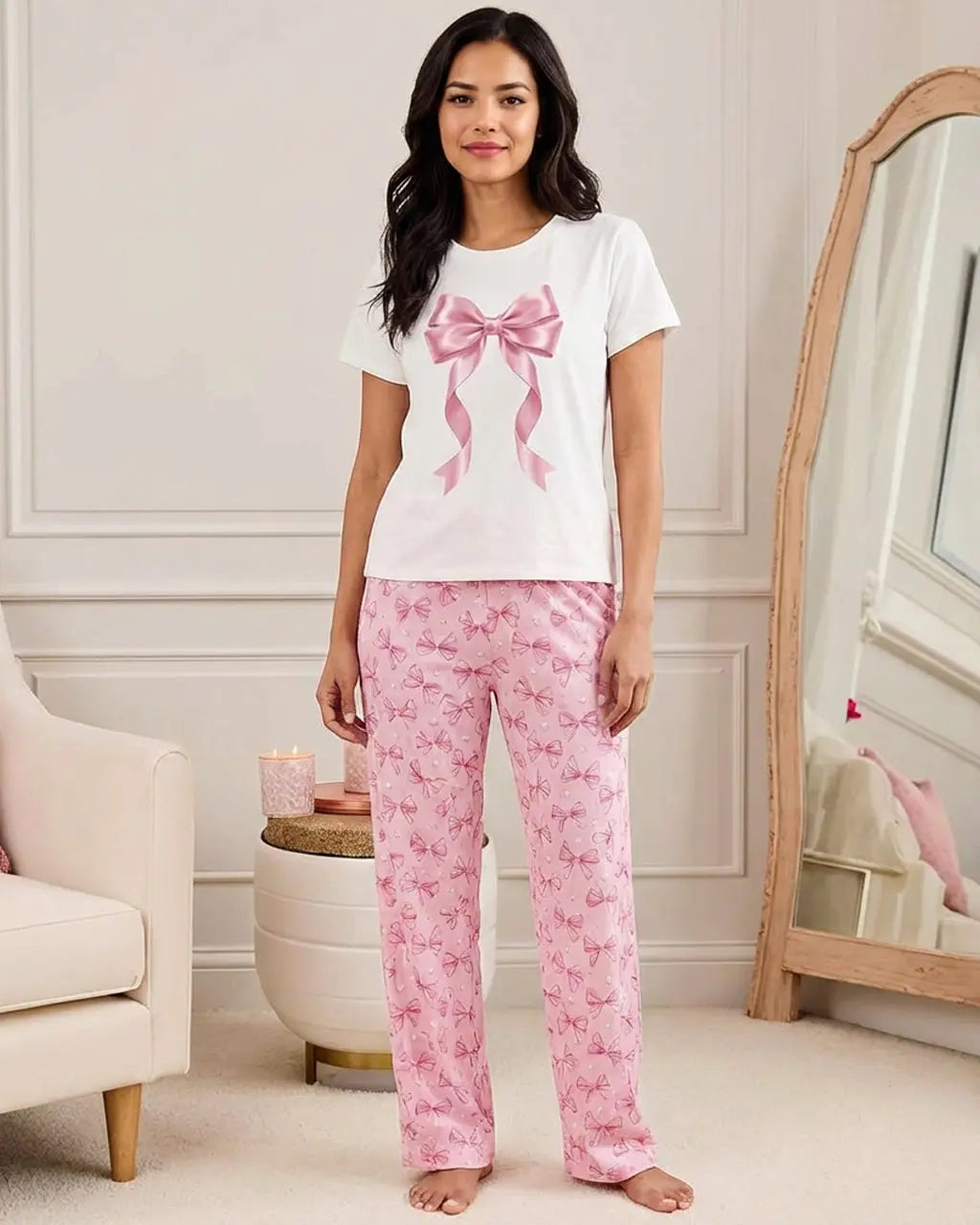 Ribbon Bow Top And Pants Lounge Set OMFORT