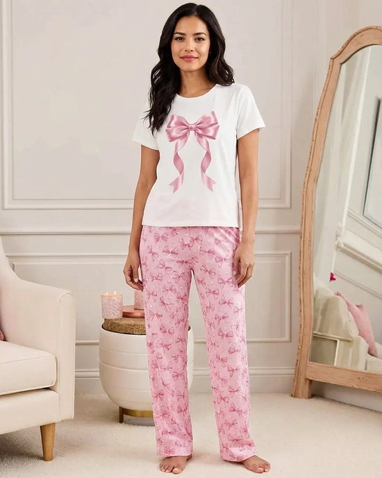 Ribbon Bow Top And Pants Lounge Set OMFORT