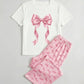 Ribbon Bow Top And Pants Lounge Set OMFORT