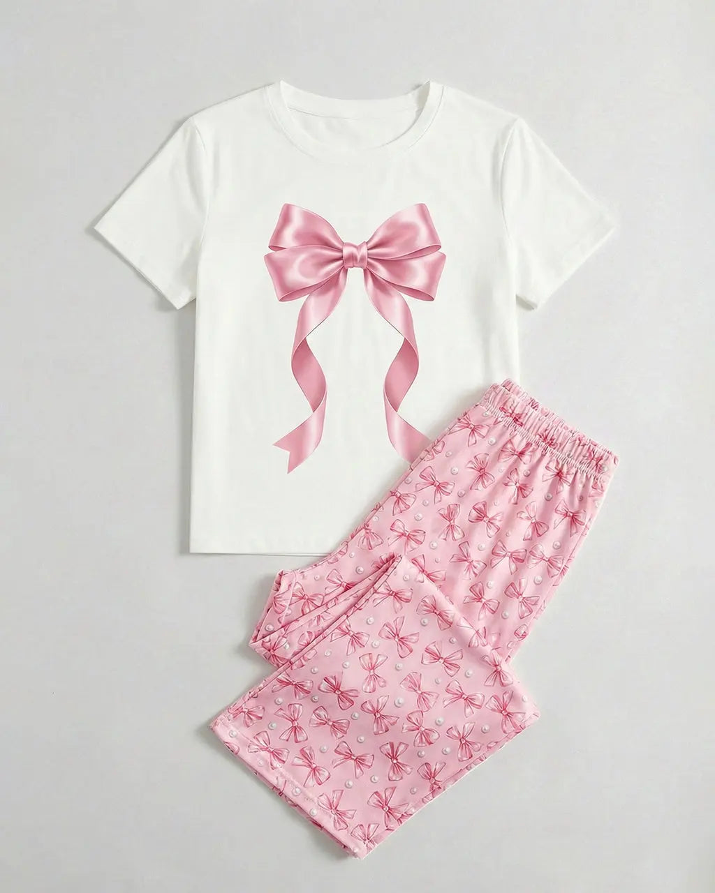 Ribbon Bow Top And Pants Lounge Set OMFORT