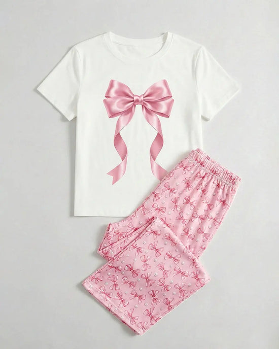 Ribbon Bow Top And Pants Lounge Set OMFORT