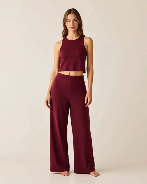 Casual Crop Tank Top and Wide-Leg Pants Lounge Set OMFORT