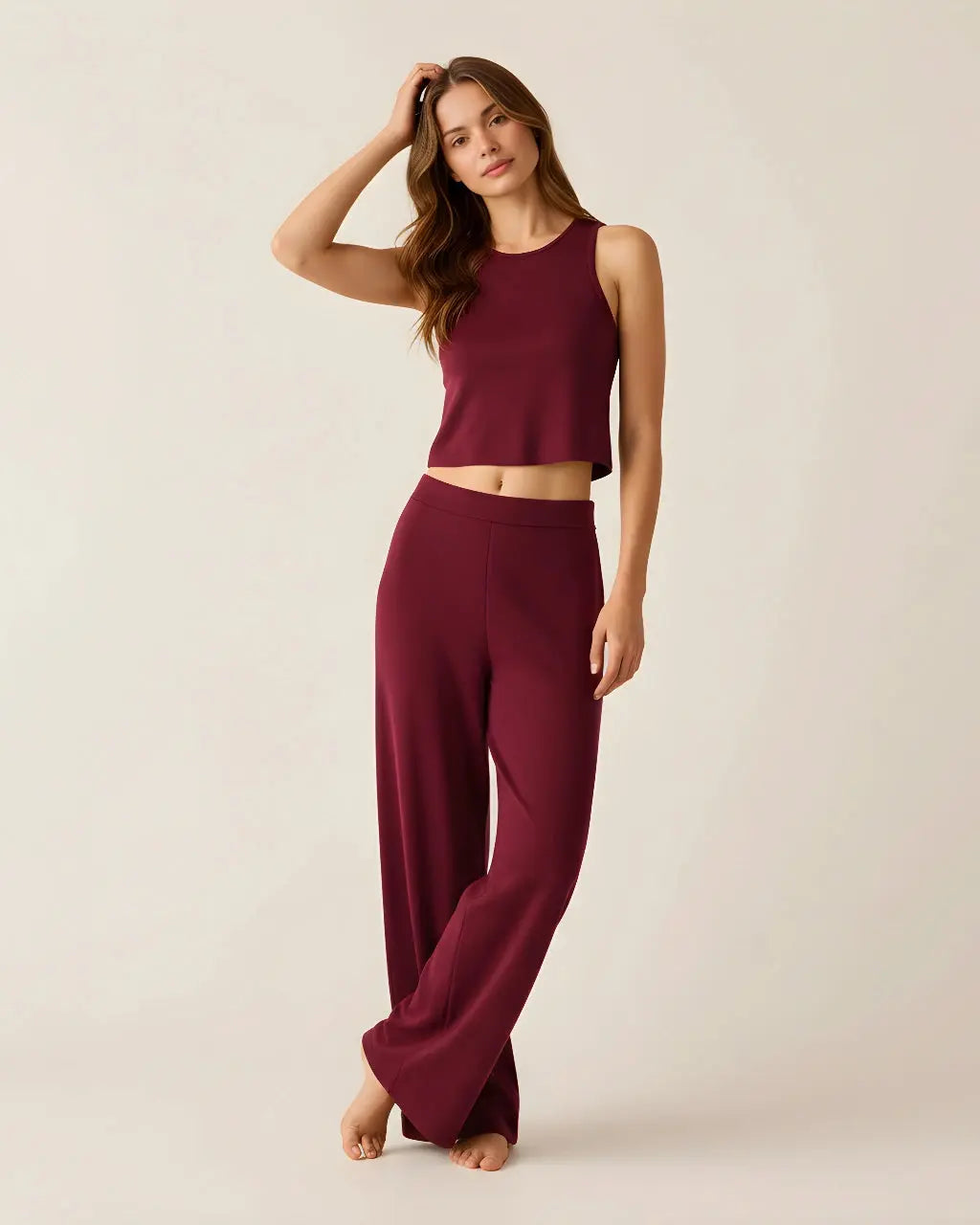 Casual Crop Tank Top and Wide-Leg Pants Lounge Set OMFORT