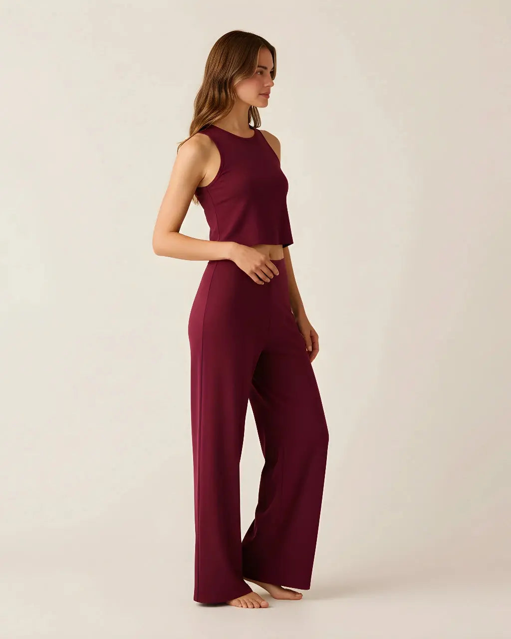 Casual Crop Tank Top and Wide-Leg Pants Lounge Set OMFORT