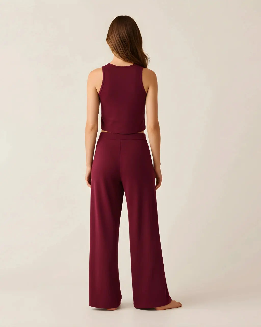 Casual Crop Tank Top and Wide-Leg Pants Lounge Set OMFORT