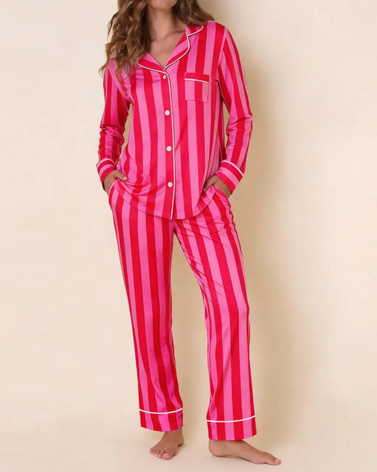 Candy Stripe Satin Pajama Set OMFORT