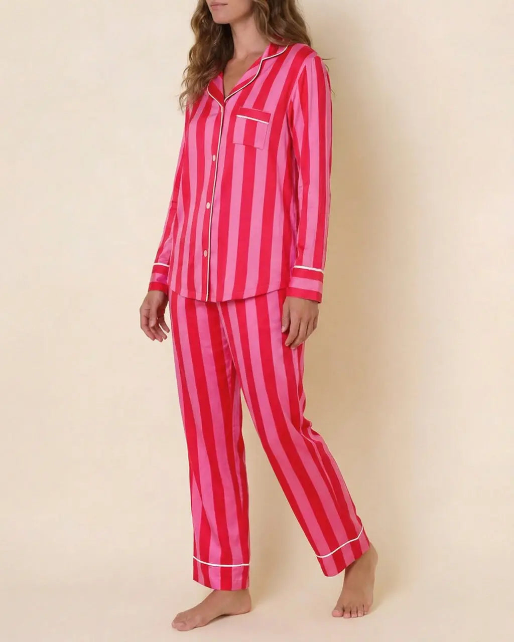 Candy Stripe Satin Pajama Set OMFORT
