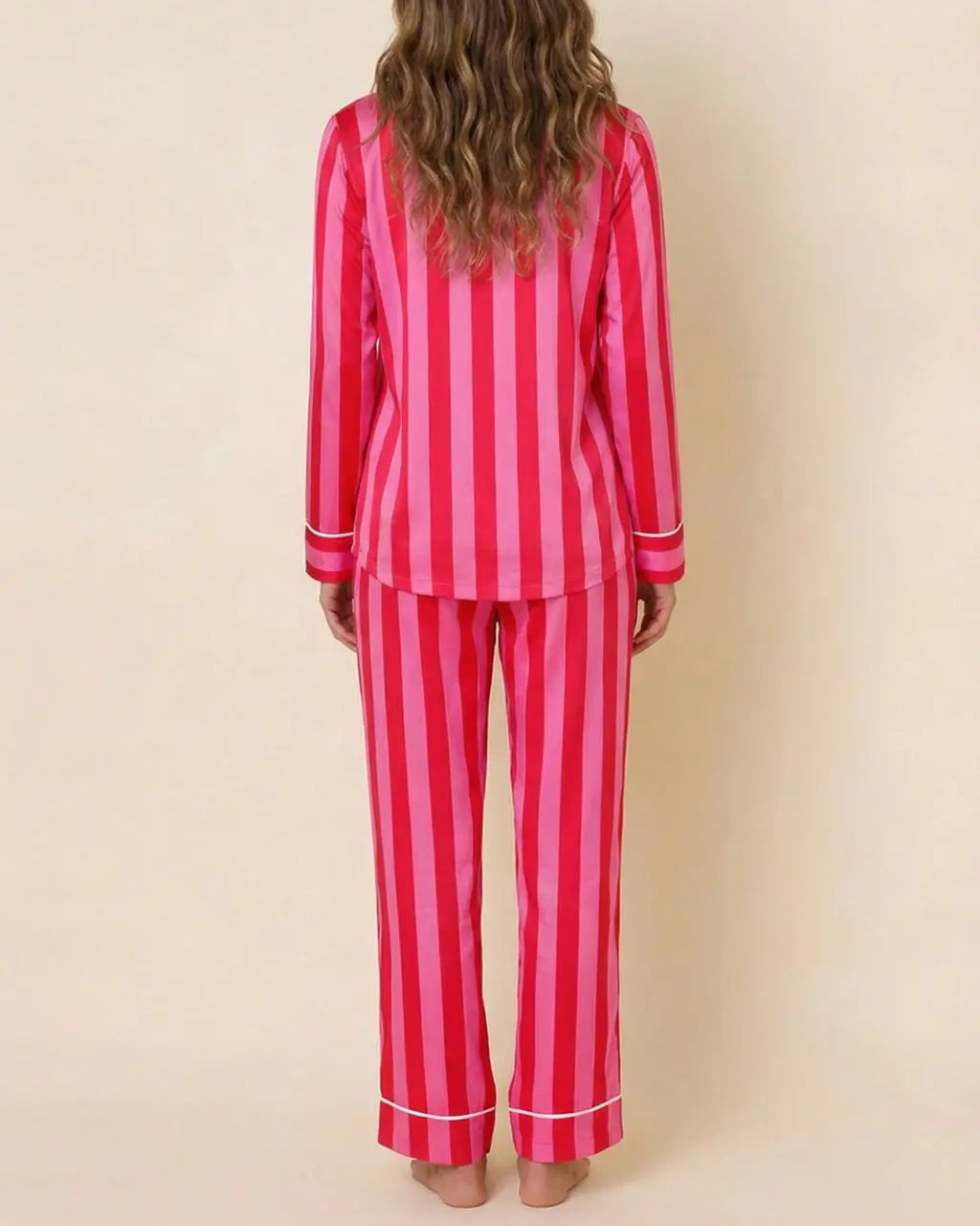 Candy Stripe Satin Pajama Set OMFORT