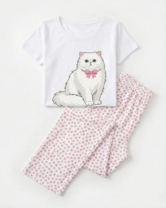 Bowtie Cat Print Lounge Set OMFORT