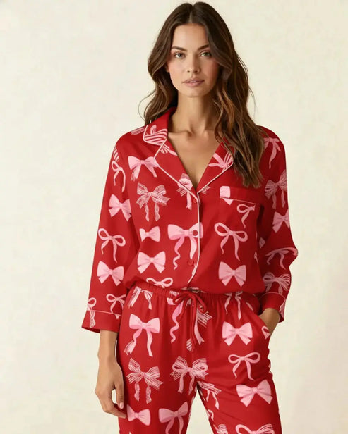 Buttery Soft Bow Print Pajama Set OMFORT