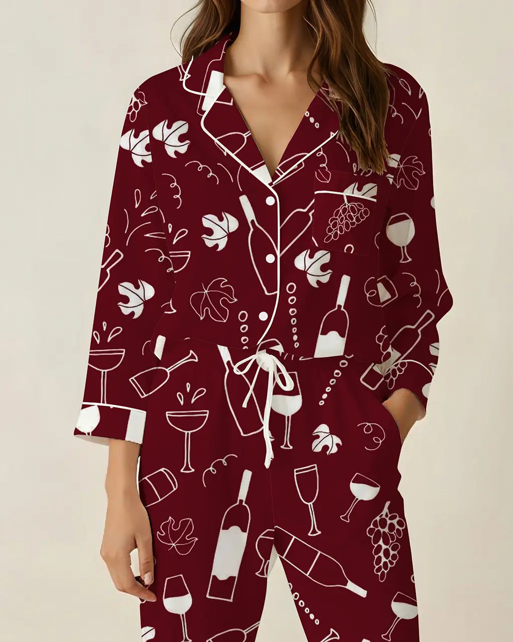 Wine Cocktails Print Pajama Set OMFORT