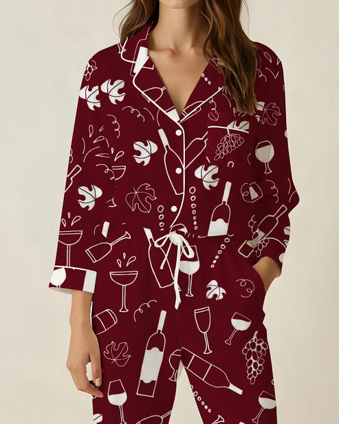 Wine Cocktails Print Pajama Set OMFORT