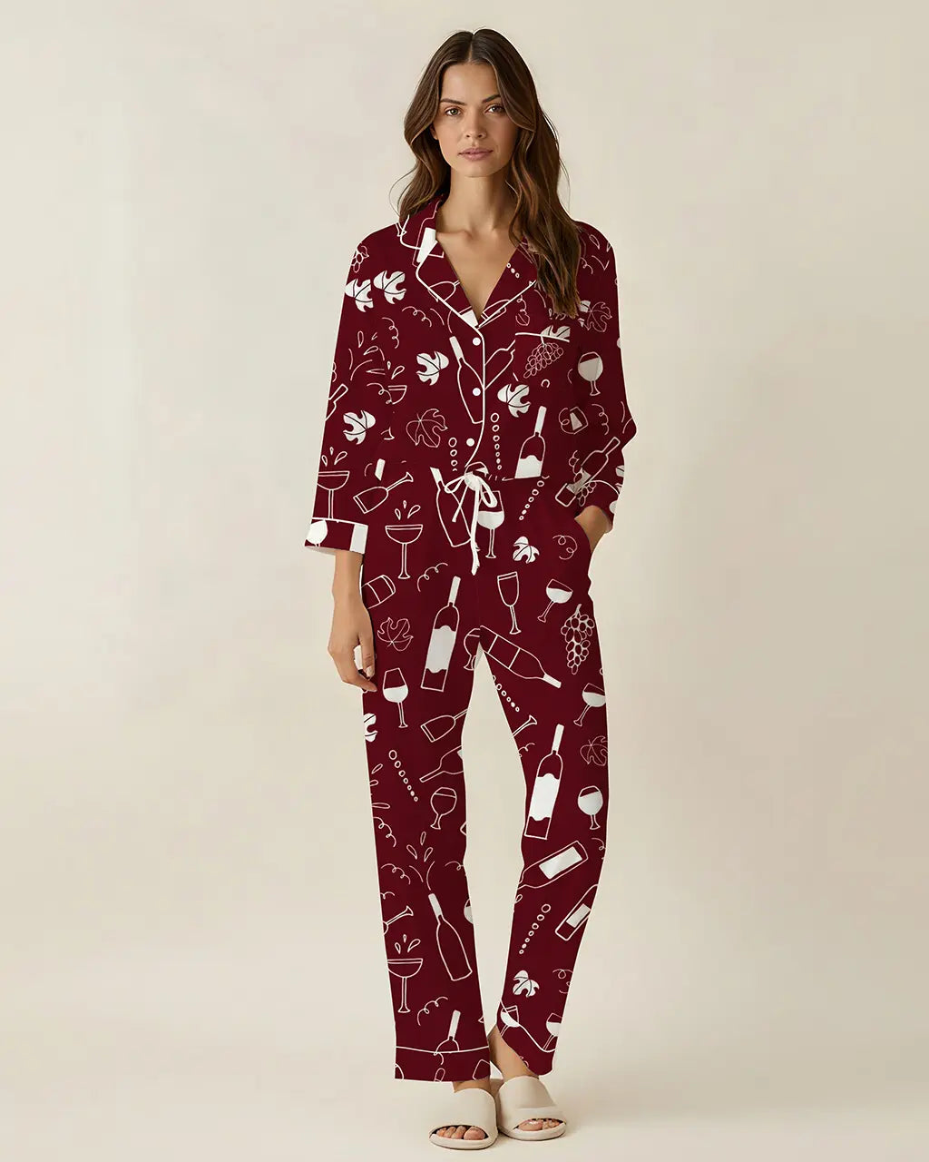 Wine Cocktails Print Pajama Set OMFORT