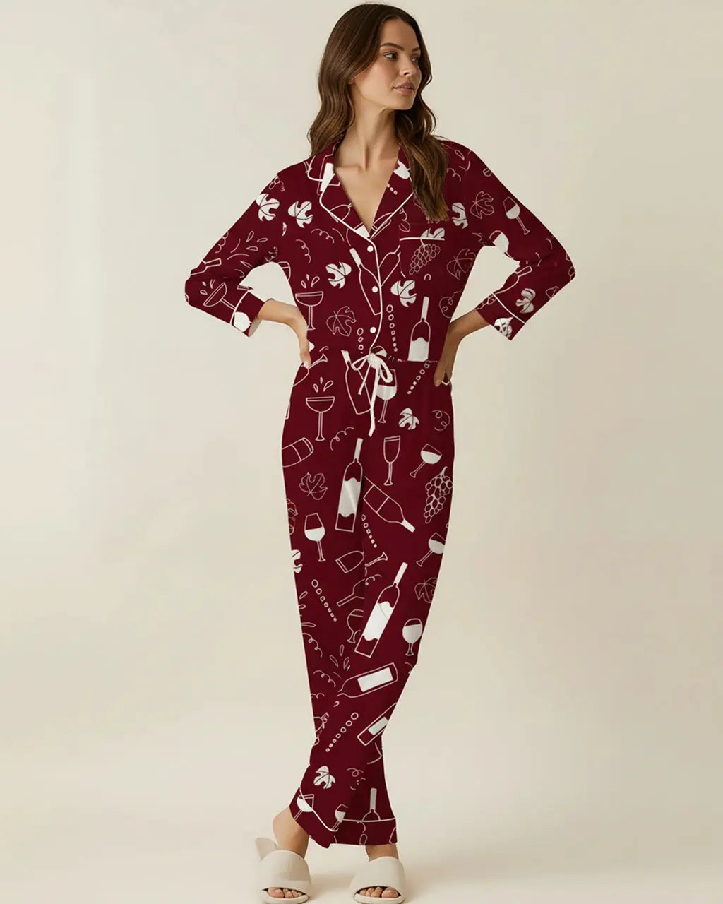 Wine Cocktails Print Pajama Set OMFORT