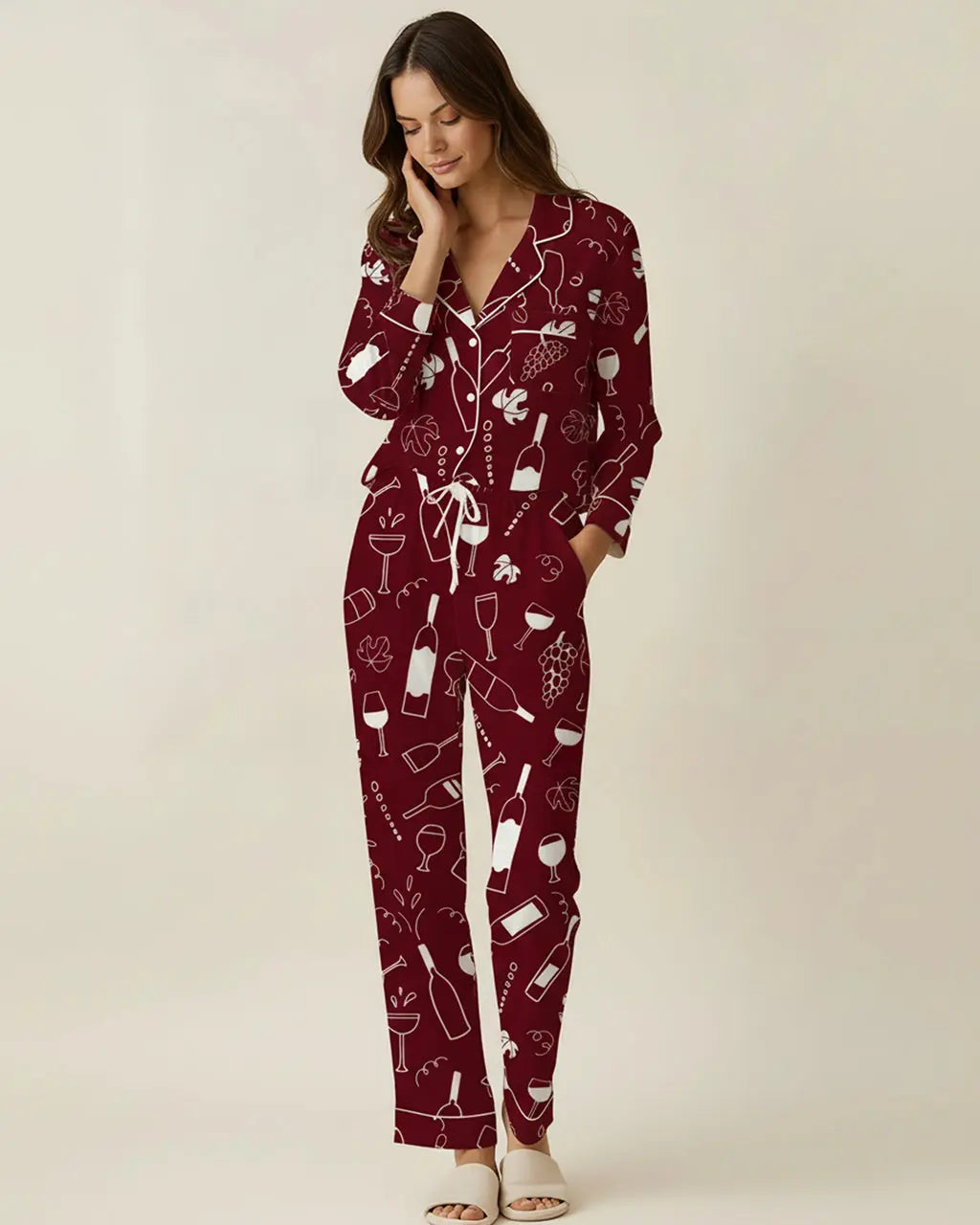 Wine Cocktails Print Pajama Set OMFORT