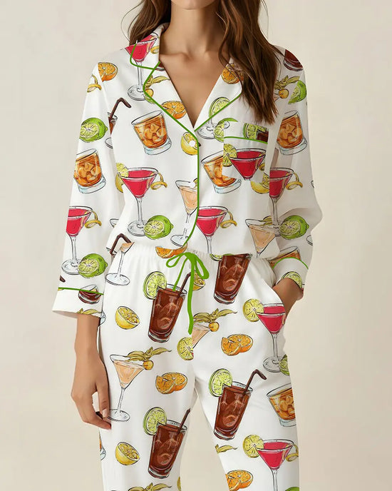 Cocktails Drinking Print Pajama Set OMFORT