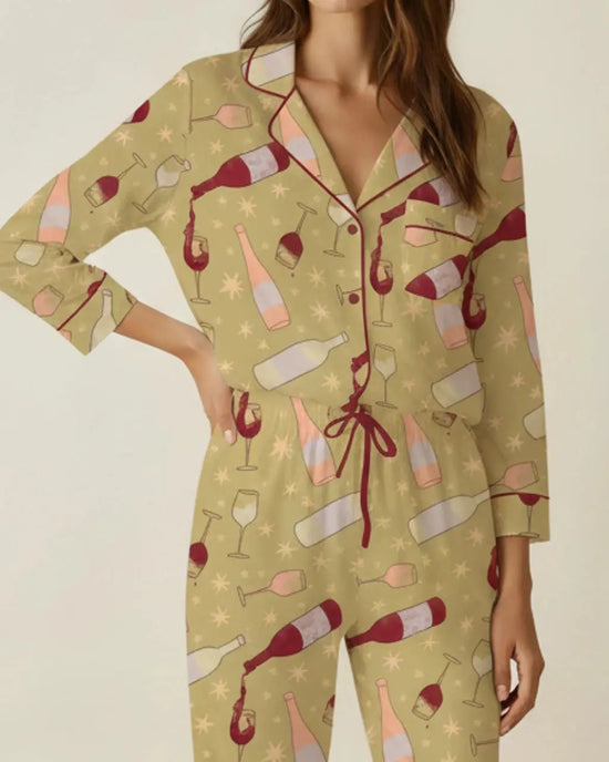 Champagne Party Print Pajama Set OMFORT