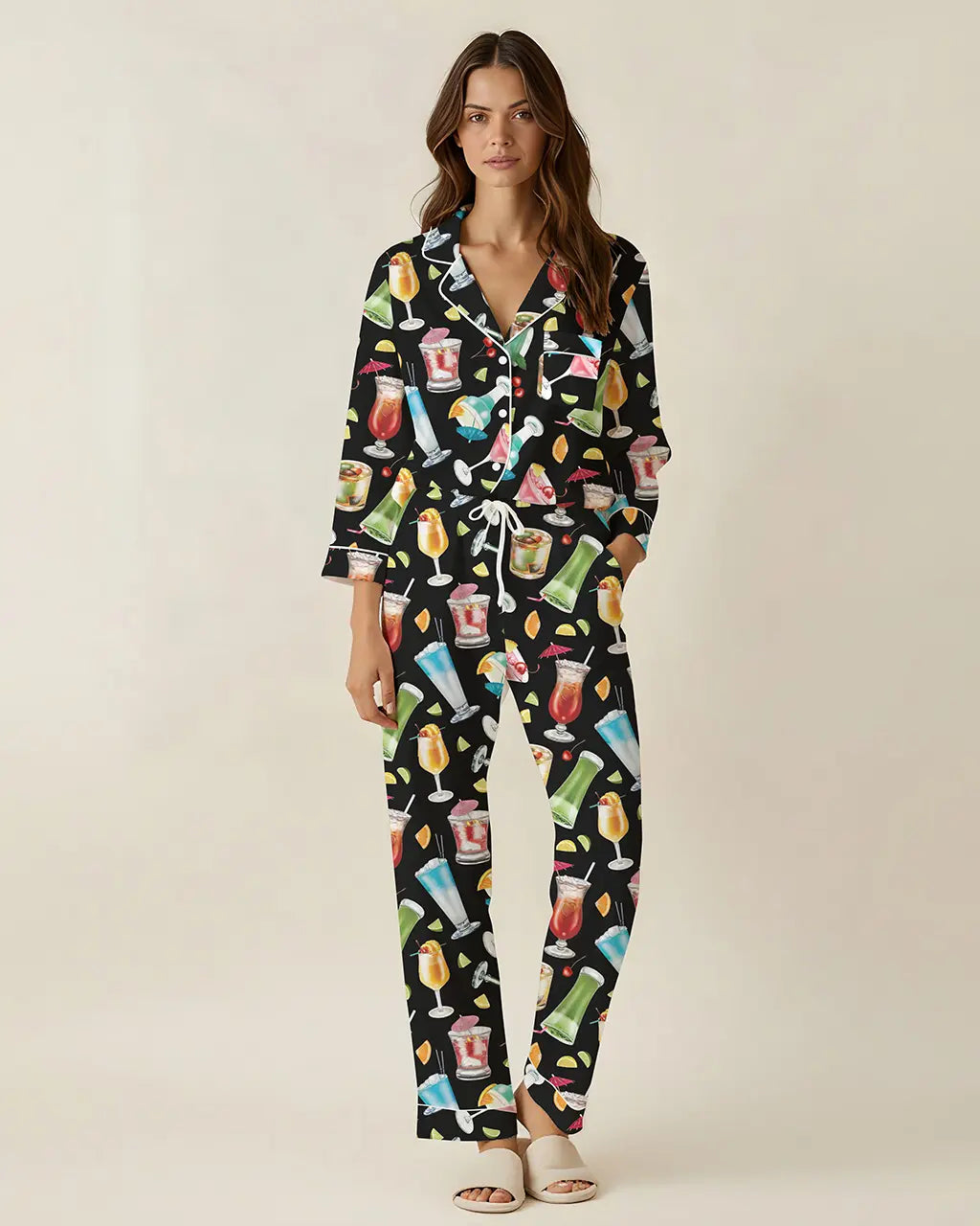 Holiday Cocktails Print Pajama Set OMFORT