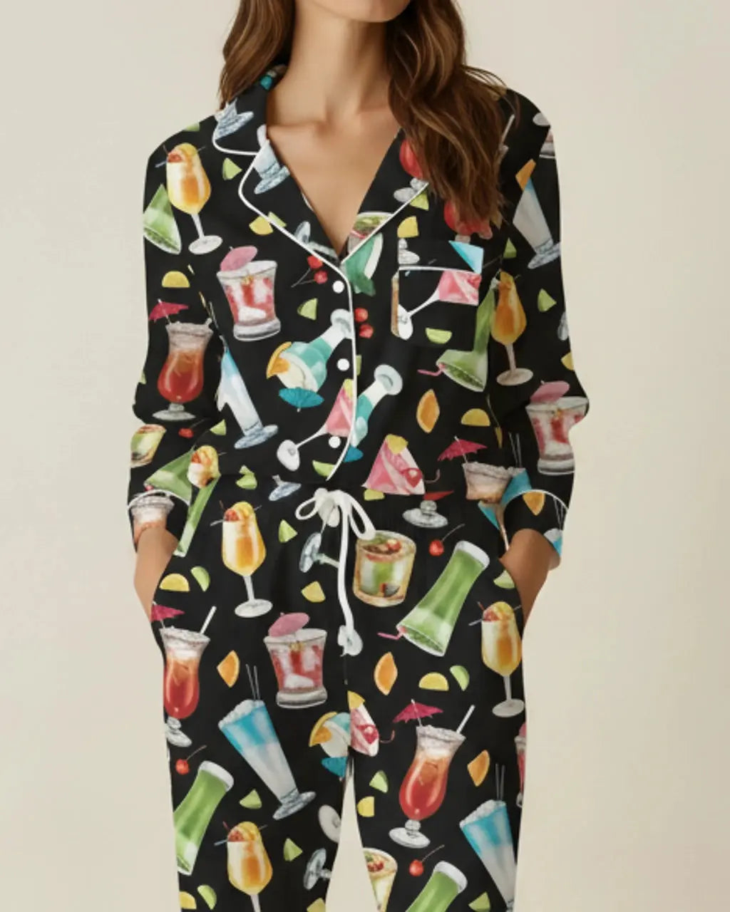 Holiday Cocktails Print Pajama Set OMFORT