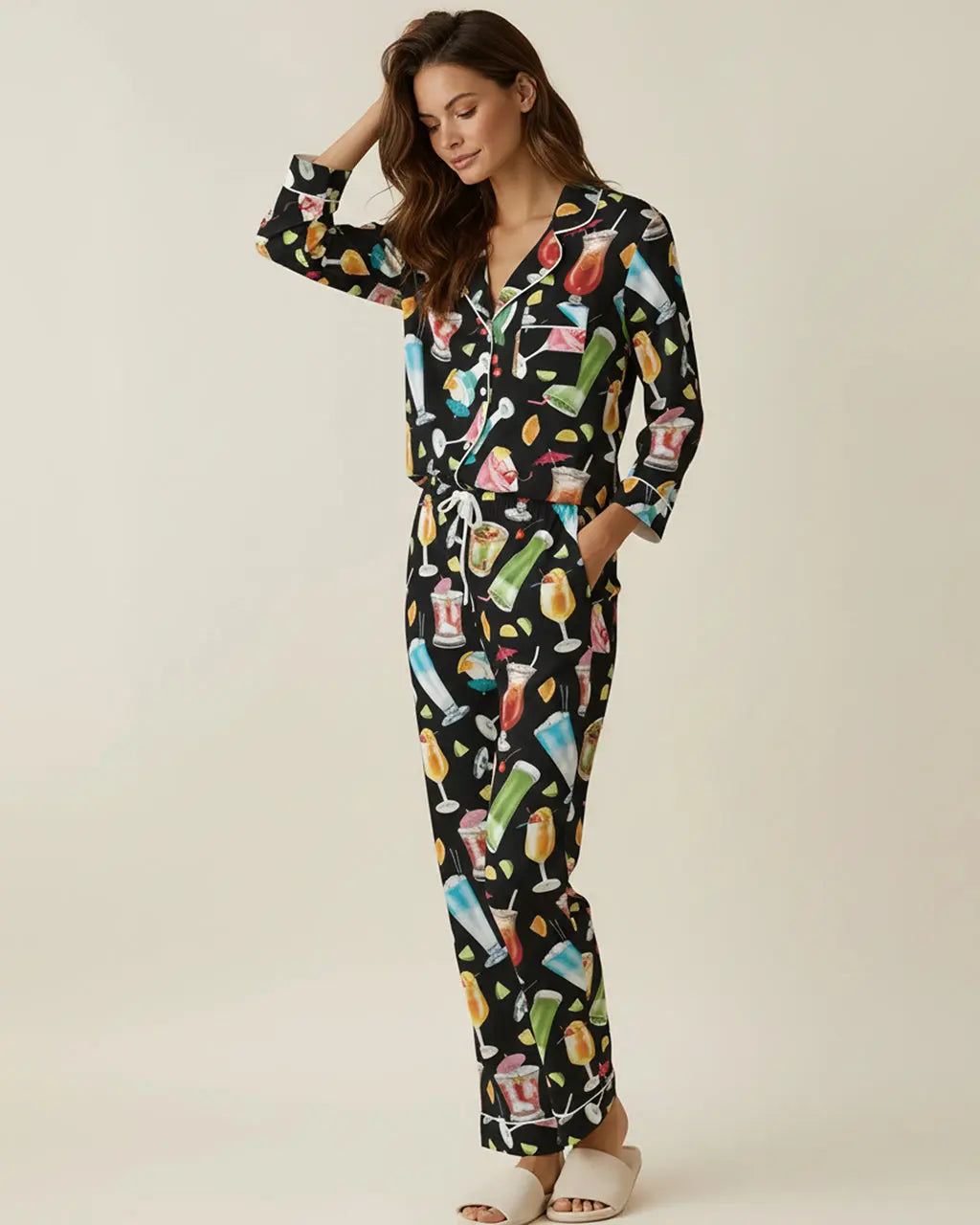 Holiday Cocktails Print Pajama Set OMFORT