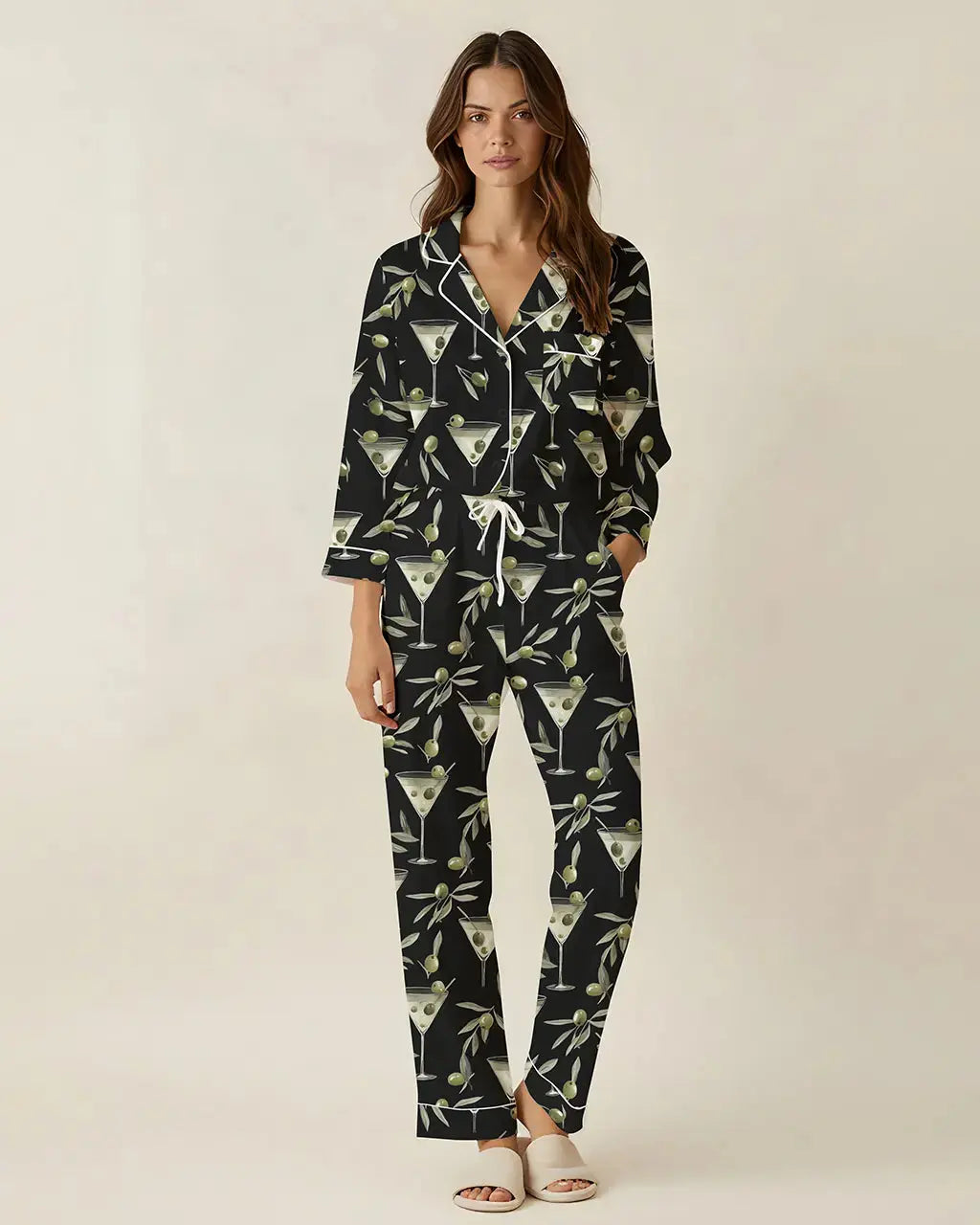 Black Martini Print Pajama Set OMFORT