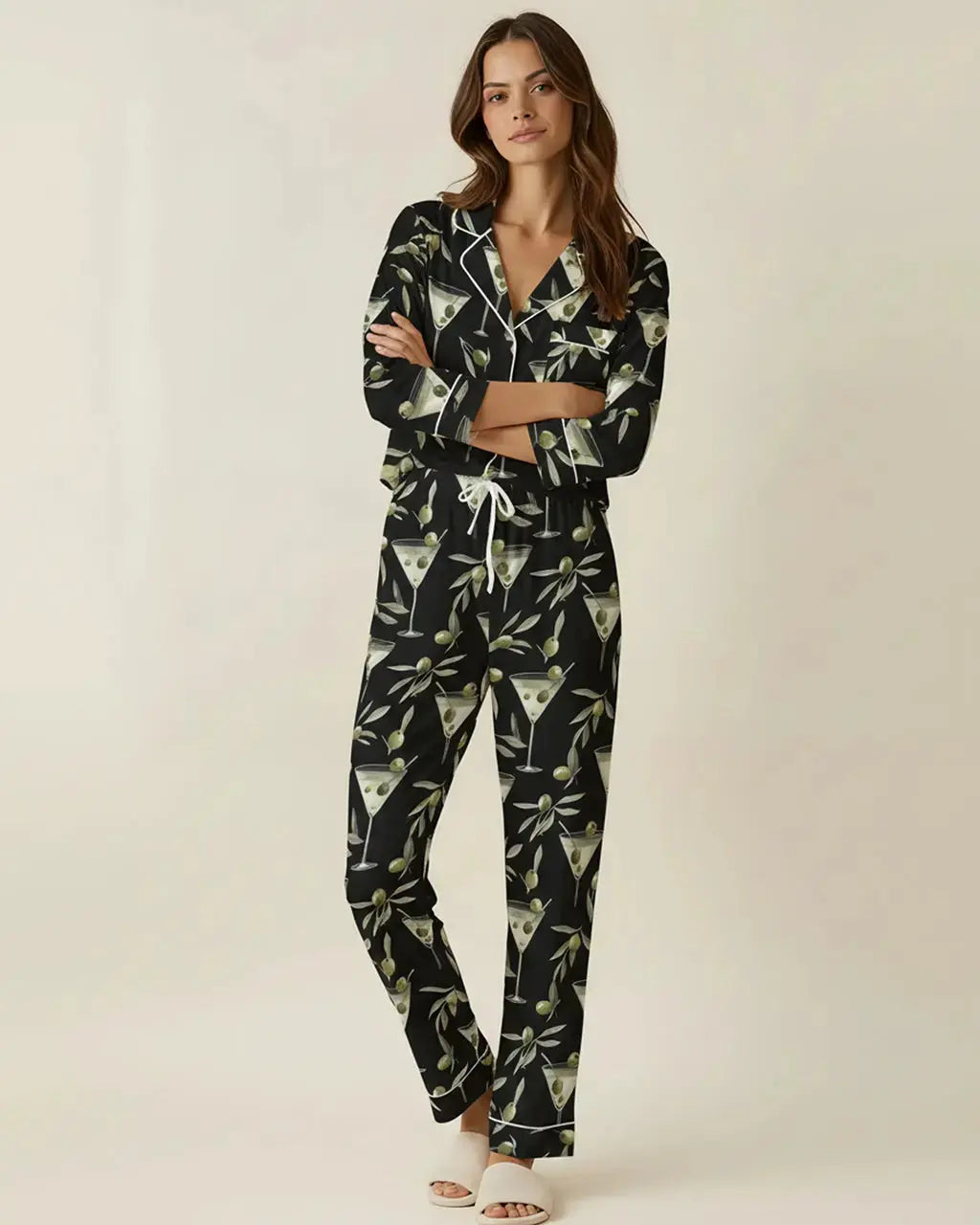 Black Martini Print Pajama Set OMFORT