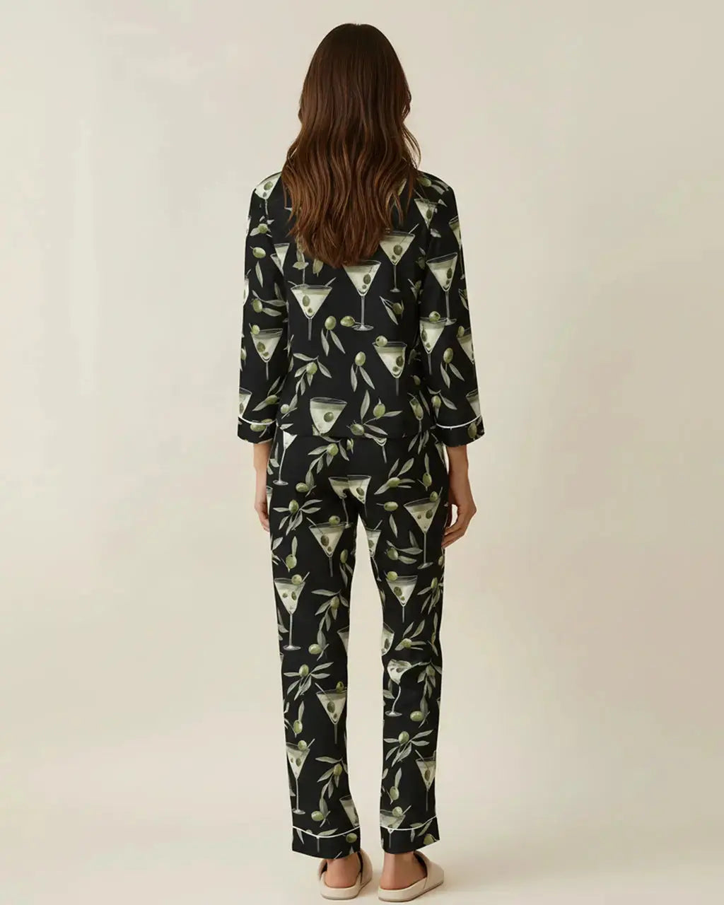 Black Martini Print Pajama Set OMFORT