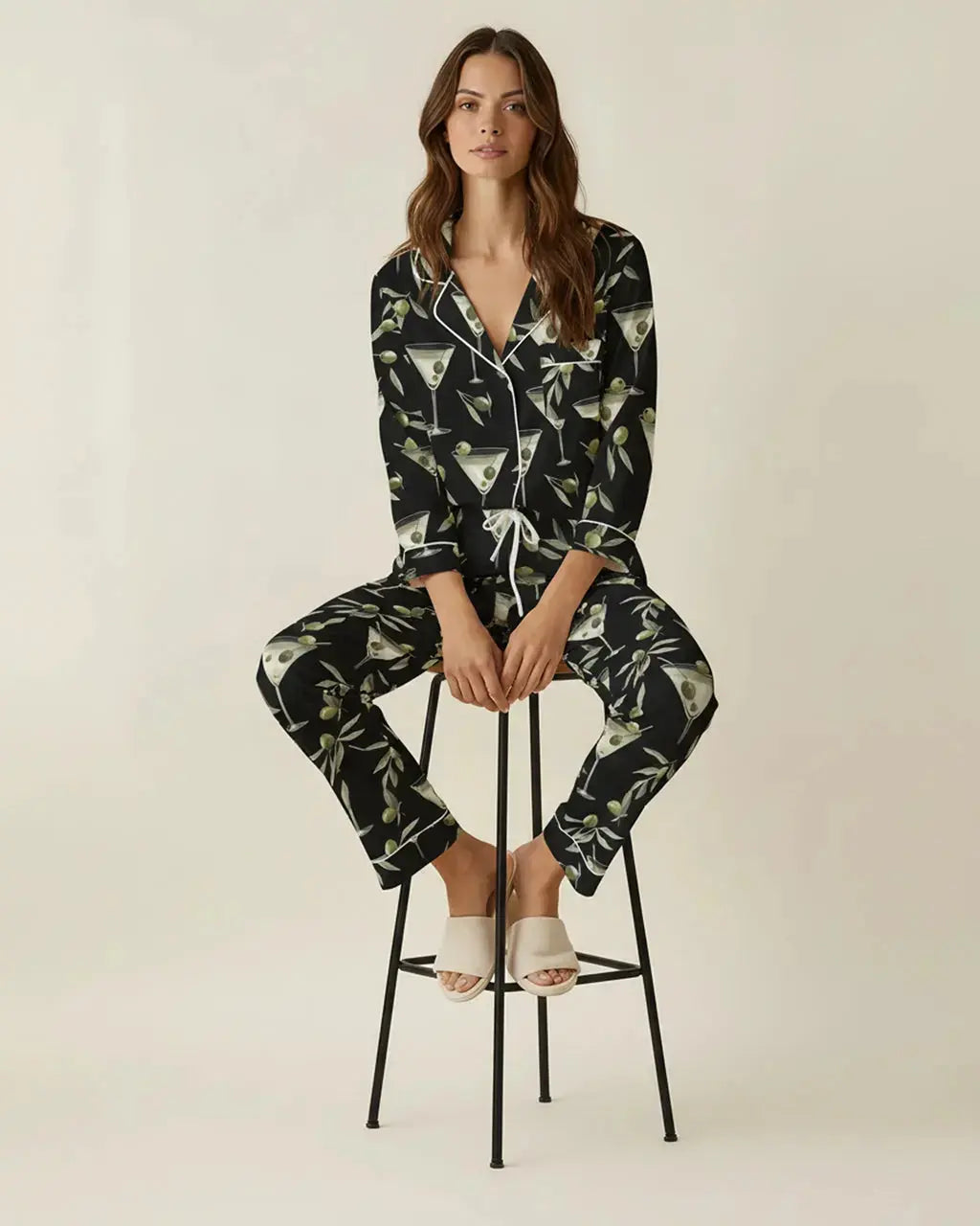 Black Martini Print Pajama Set OMFORT