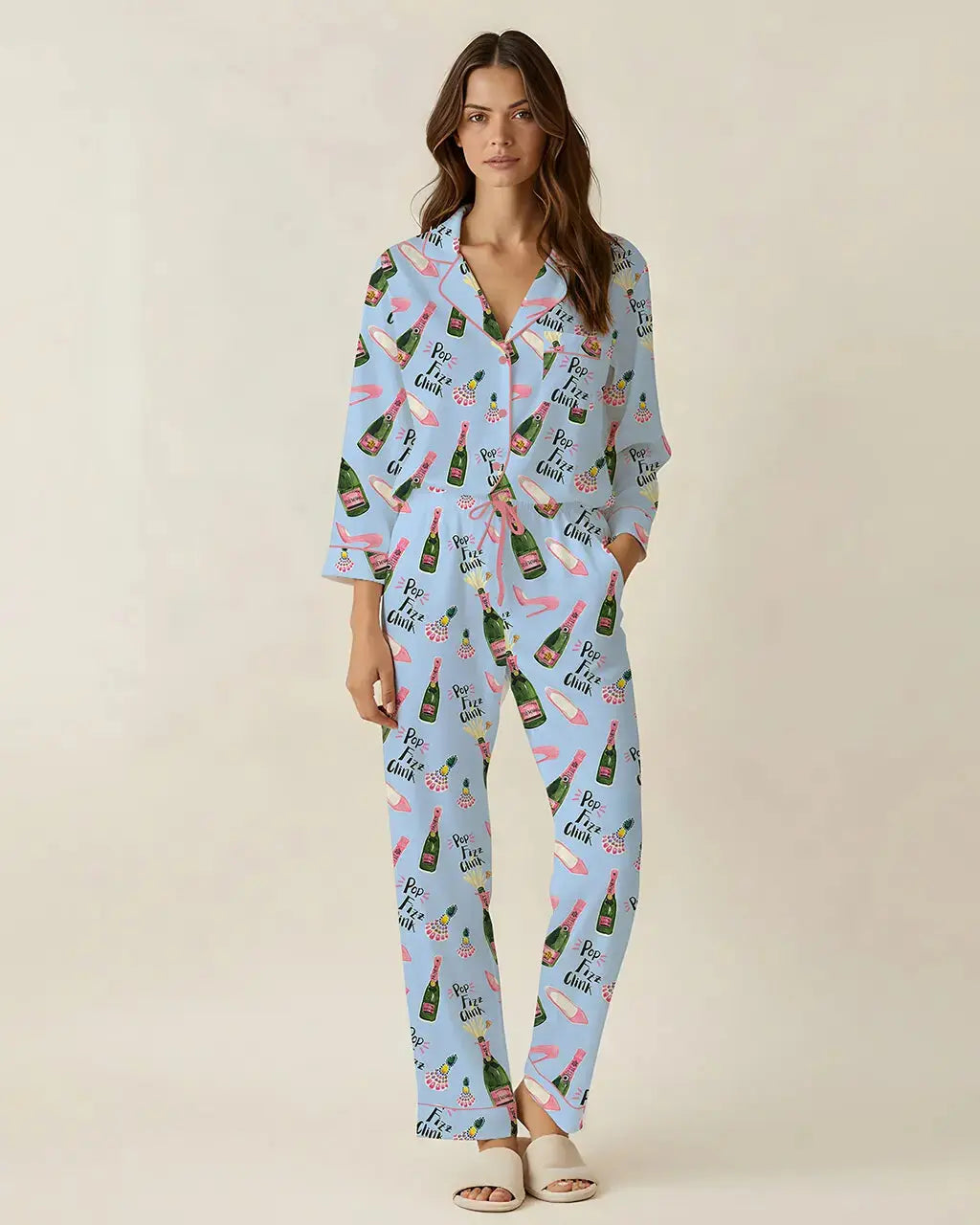 Champagne High Heels Pattern Pajama Set OMFORT