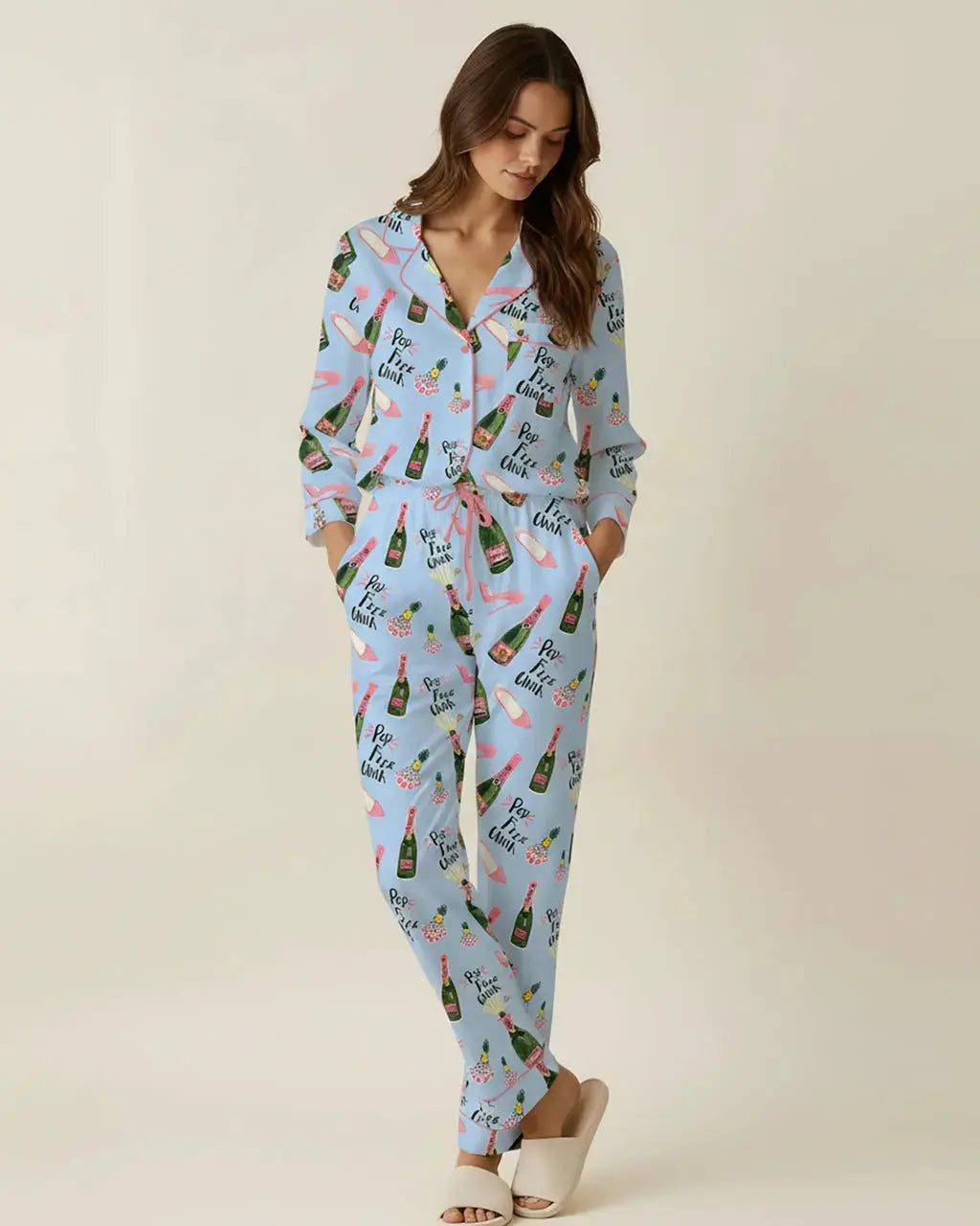 Champagne High Heels Pattern Pajama Set OMFORT