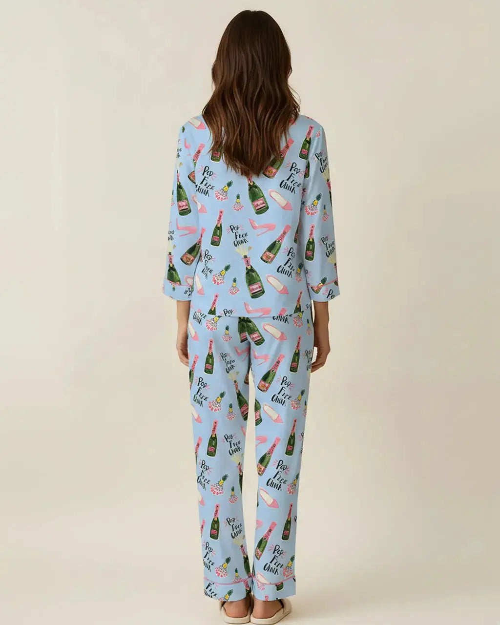 Champagne High Heels Pattern Pajama Set OMFORT