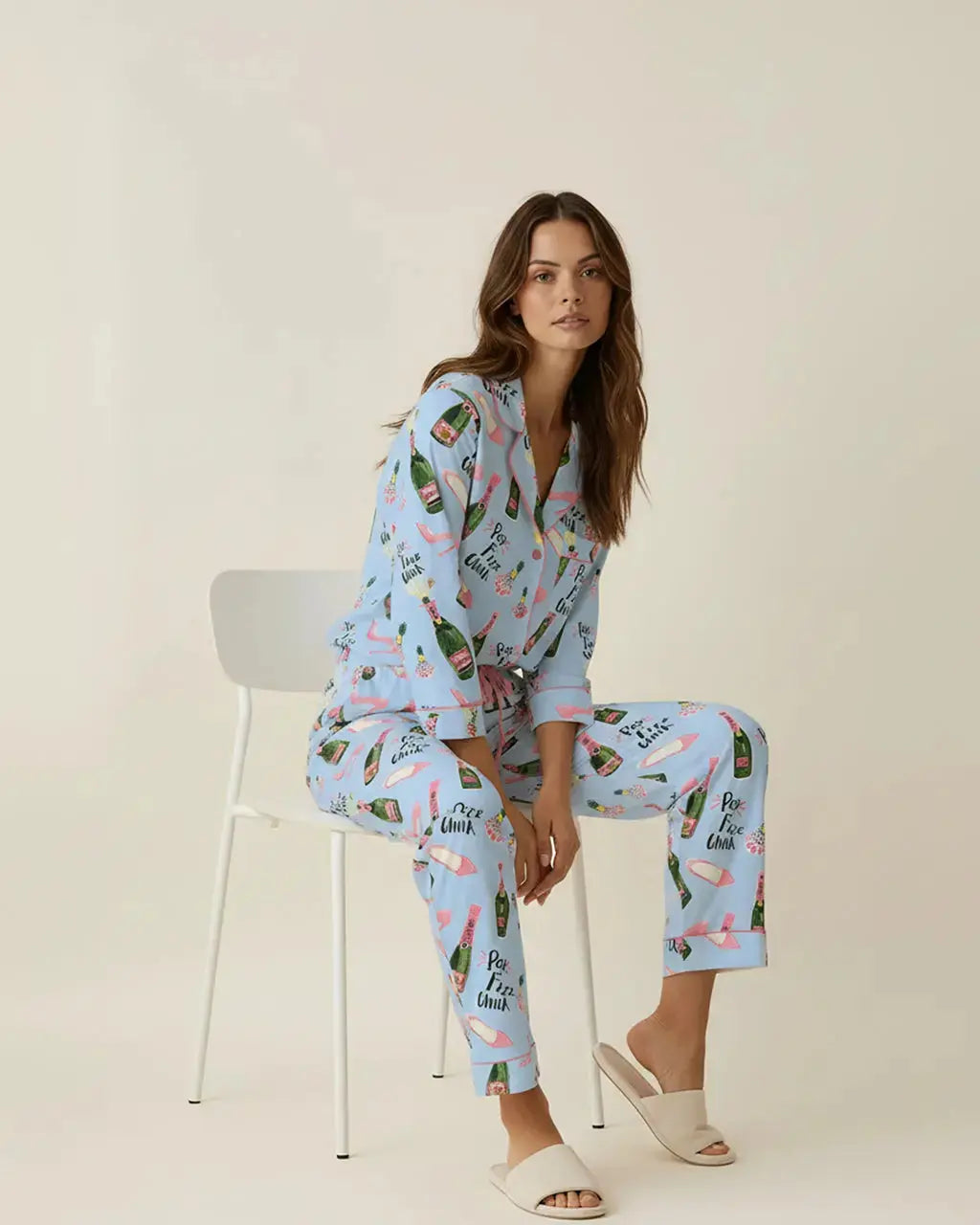 Champagne High Heels Pattern Pajama Set OMFORT