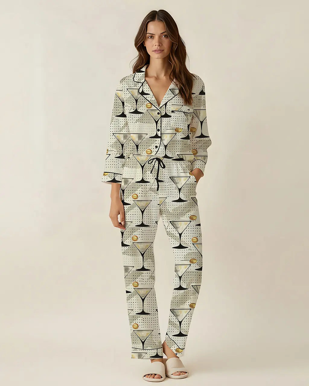 Olive Martini Drinking Pattern Pajama Set OMFORT