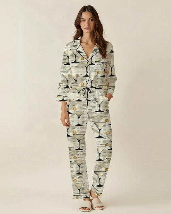 Olive Martini Drinking Pattern Pajama Set OMFORT