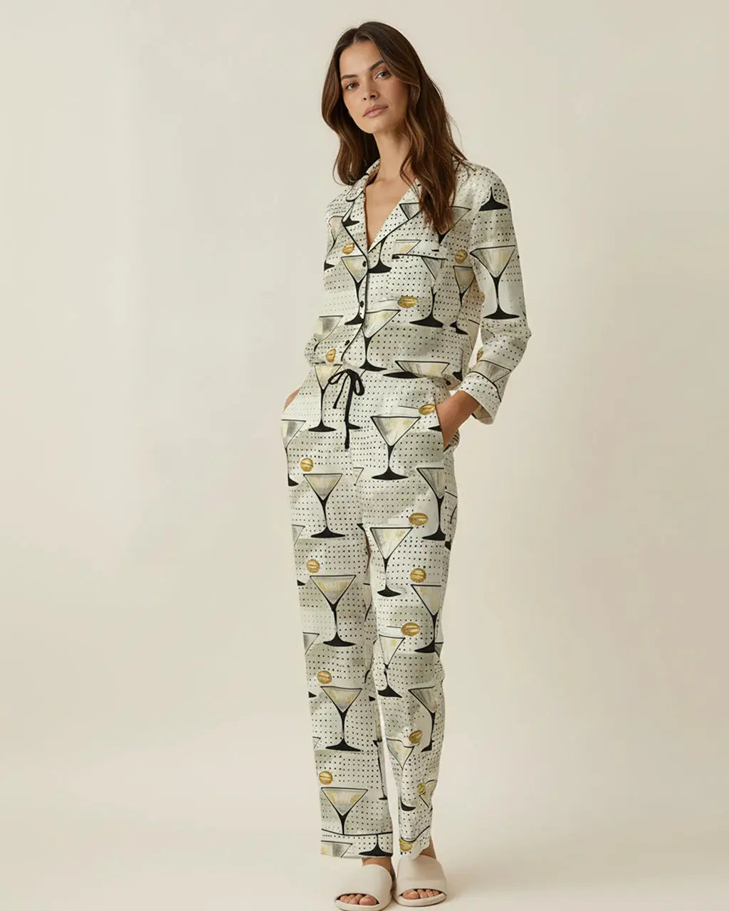 Olive Martini Drinking Pattern Pajama Set OMFORT