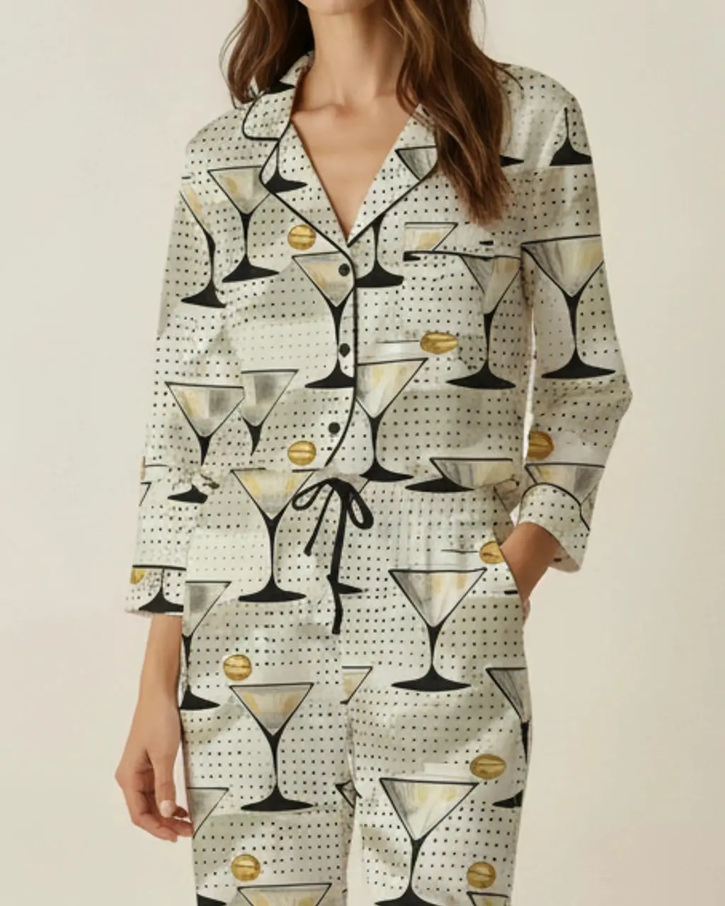 Olive Martini Drinking Pattern Pajama Set OMFORT