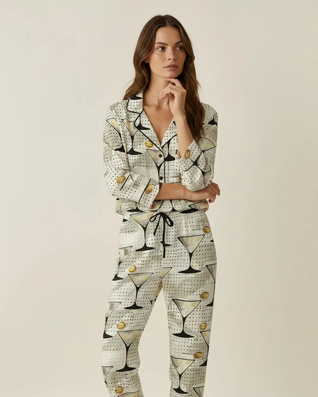 Olive Martini Drinking Pattern Pajama Set OMFORT