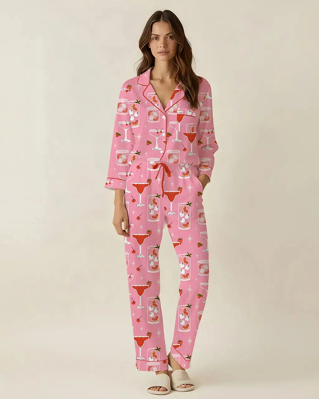 Cocktail Cherry Print Pajama Set OMFORT
