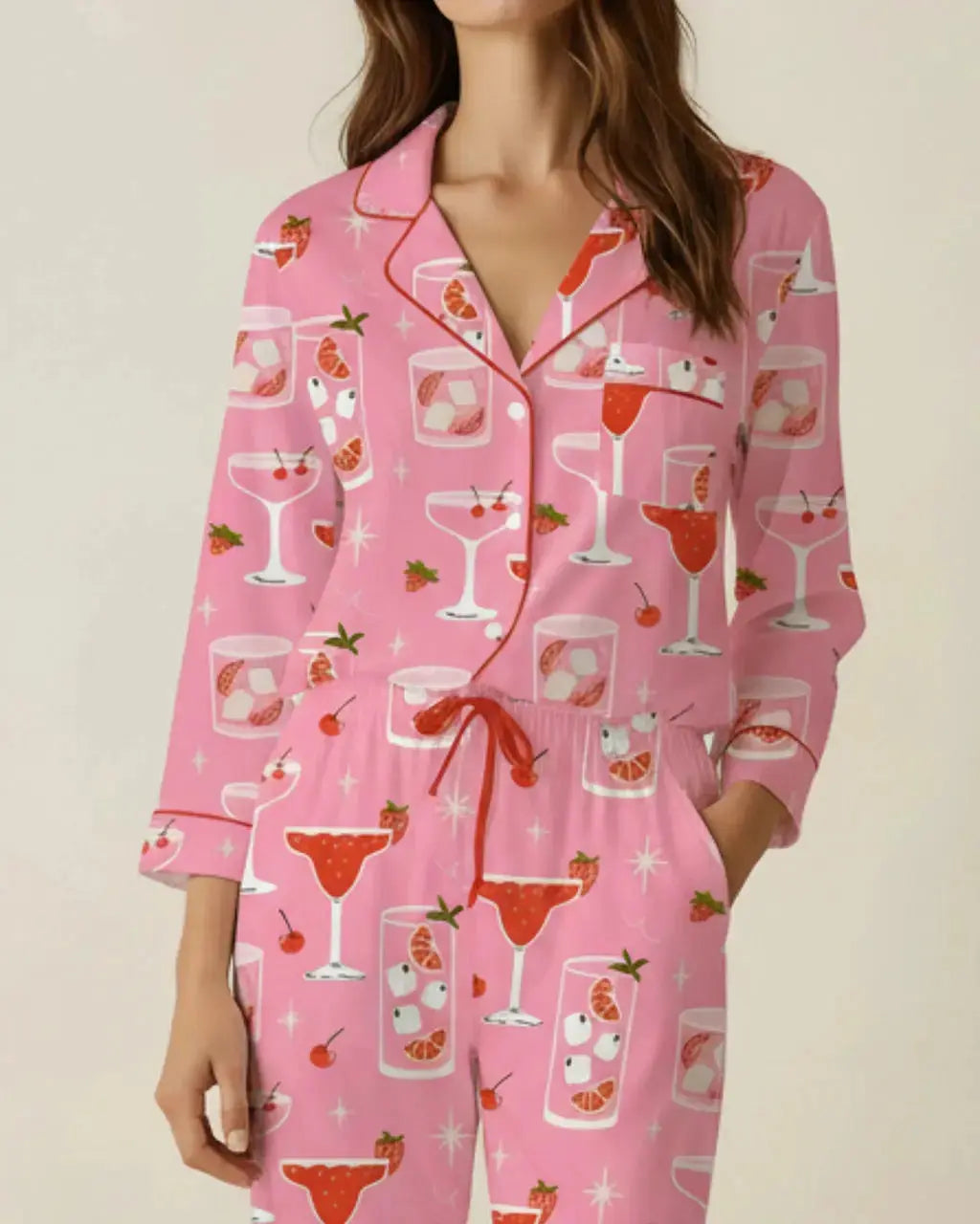 Cocktail Cherry Print Pajama Set OMFORT